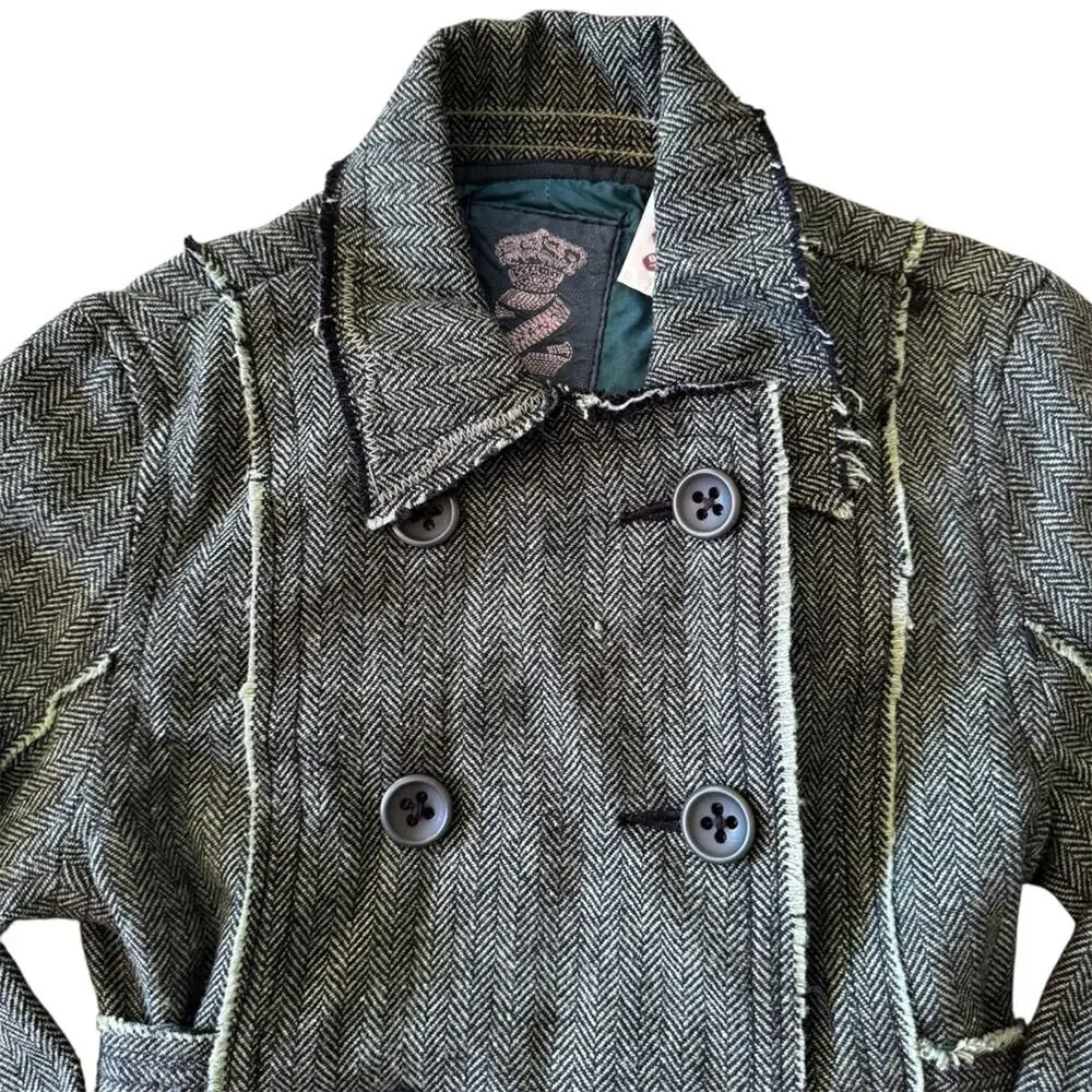 Z Brand Kids’ Tweed Double-Breasted Distressed Green Lightweight Jacket Size 10